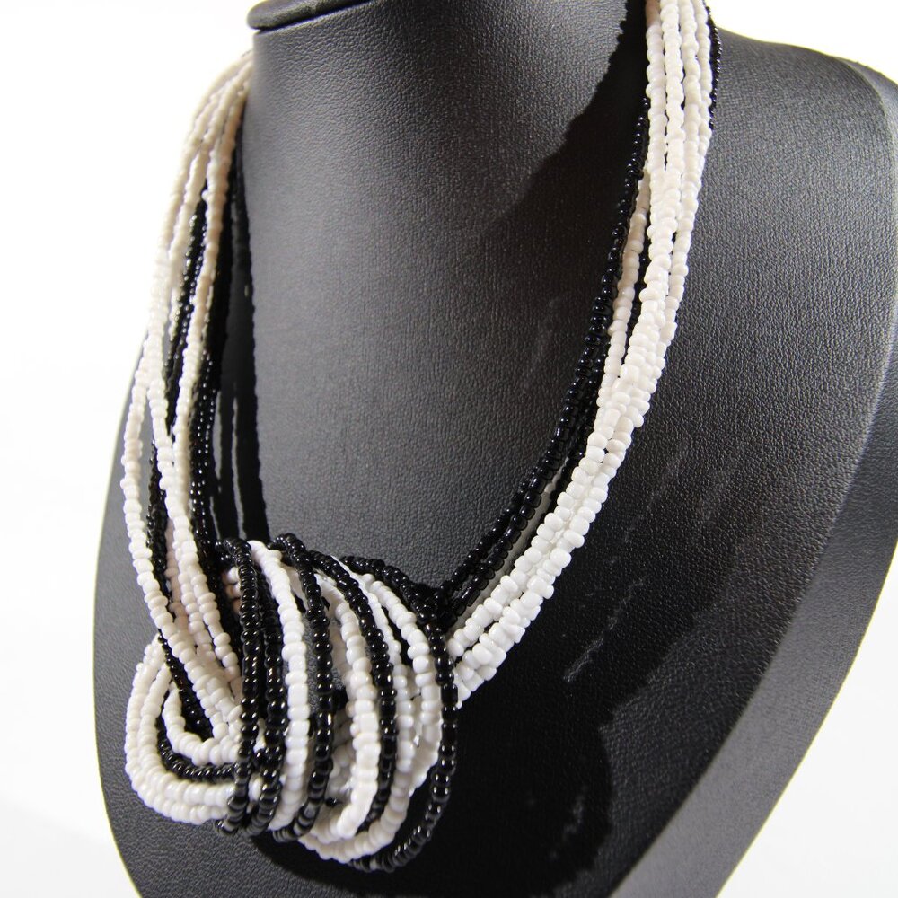 Vintage Black and White Multi-Strand Seed Bead Necklace - Picture 4 of 7
